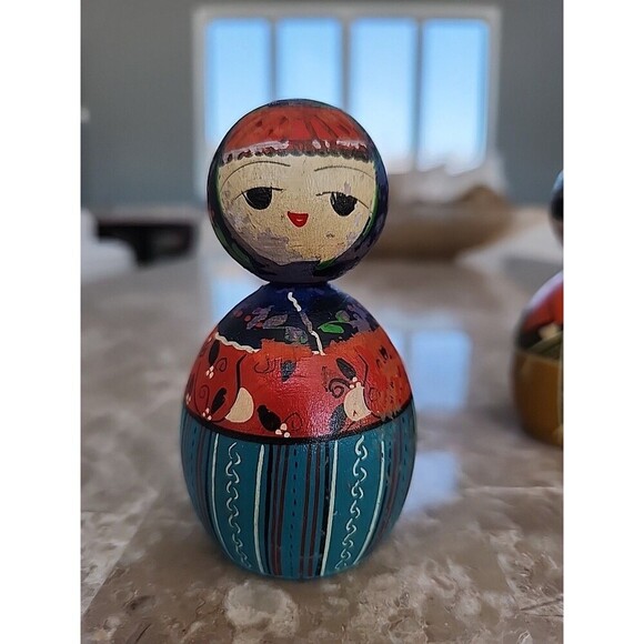 Vintage Painted Wooden Dolls. Pair - Picture 2 of 6